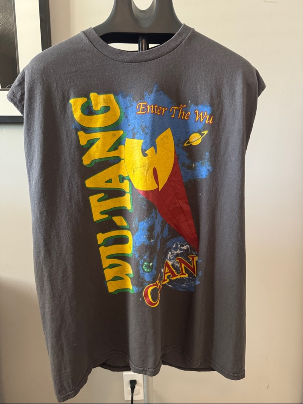 Wu-Tang Clan Graphic Tee in Charcoal with Yellow/Red enter the wu. Sleeveless